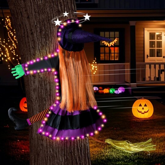 SancheZ; Crashing Witch into Tree Halloween Decorations with Led Light; Category:Statues; Image:1